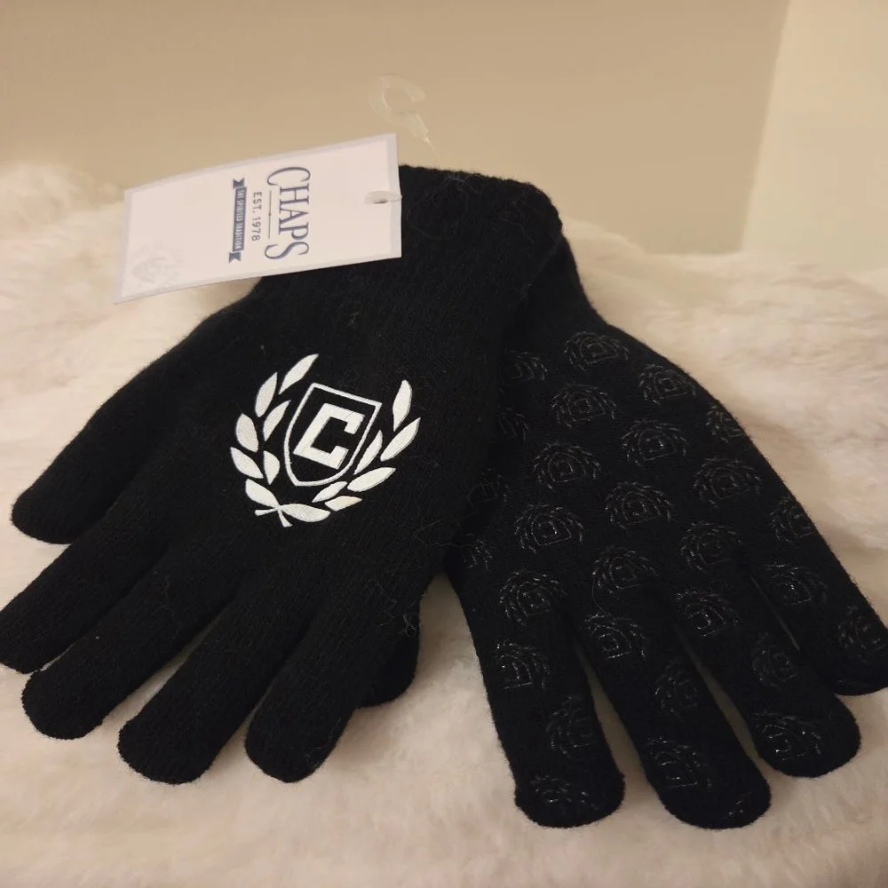 Women's Chaps Black & White Logo Knit Gloves with grip One Size
